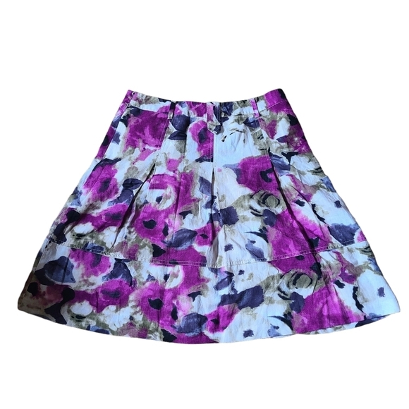 EA Eric Alexandre white black purple floral mid length flared skirt SUPER CUTE - Picture 1 of 9